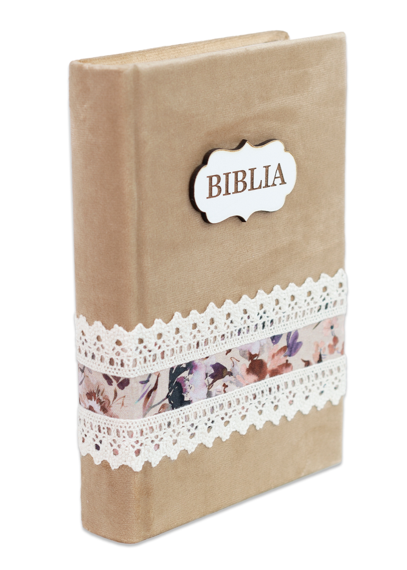 Biblia handmade, model 44, marime medie, coperta tare textila, margini aurii, index, cuv. lui Isus cu rosu [SI 057 HM]