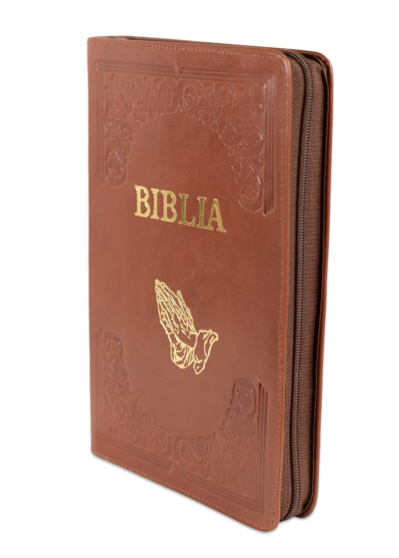 Biblie mare, piele, handmade, maro, index, margini aurii,  cuv. Isus cu rosu [SI 076 HM]