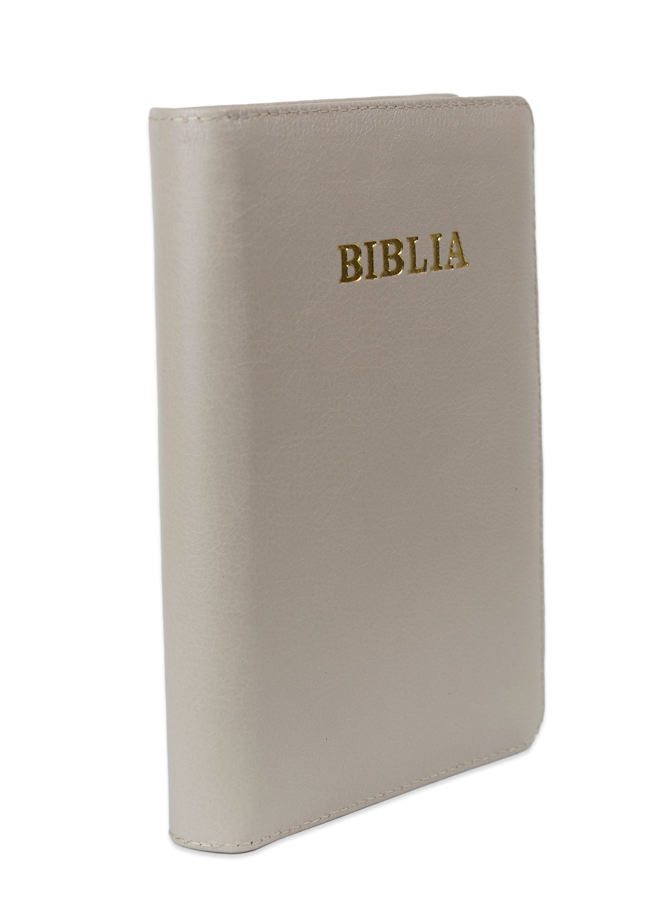 Biblie din piele, marime medie, culoare, bej deschis, fermoar, margini albe, cuv. lui Isus cu rosu [053]