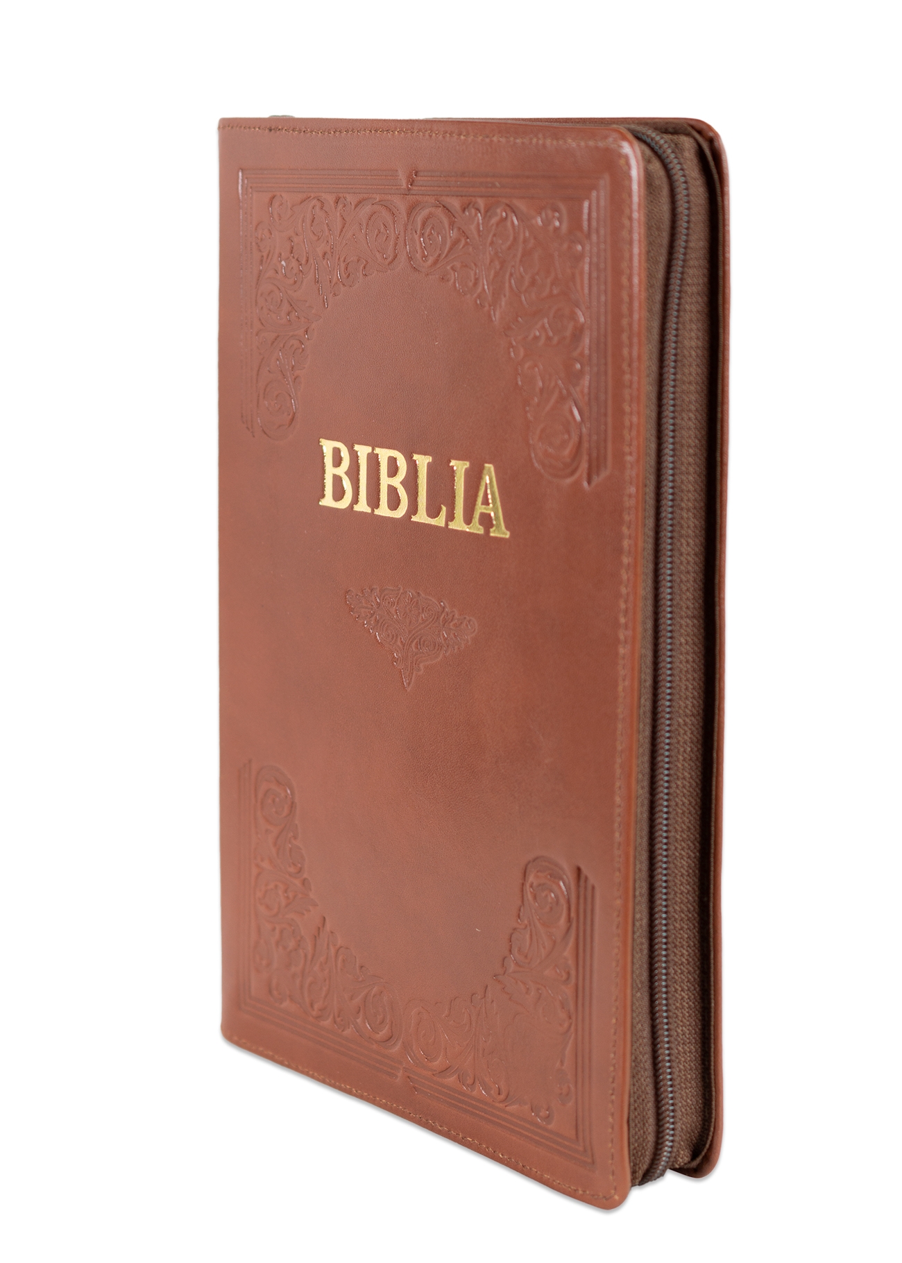 Biblie mare, piele, handmade, maro, index, margini aurii,  cuv. Isus cu rosu [SI 076 HM]