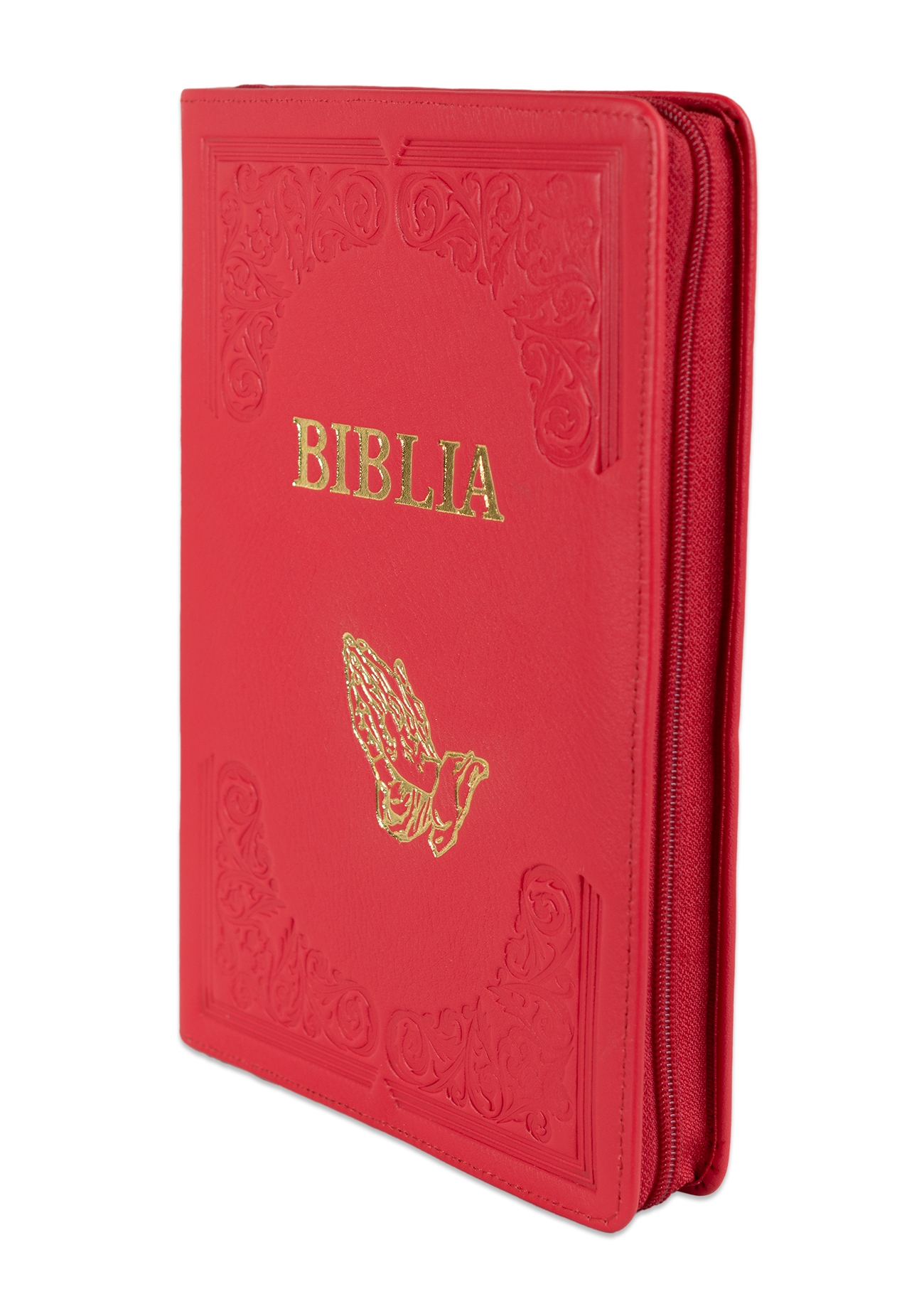 Biblie mare, piele, handmade, roz închis, index, margini aurii,  cuv. Isus cu rosu [SI 076 HM]