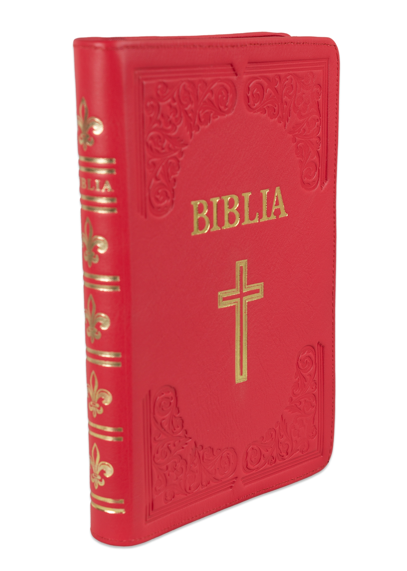 Biblie mare, piele, handmade, roz închis, index, margini aurii,  cuv. Isus cu rosu [SI 076 HM]