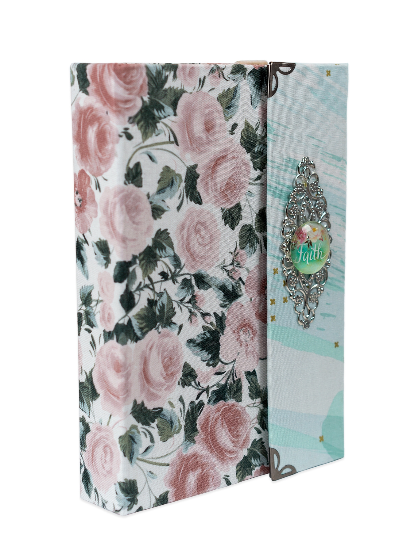 Biblia handmade, model 85, marime medie, inchidere cu clapeta, coperta tare textila, margini aurii, index, cuv. lui Isus cu rosu [SI 057 HM]