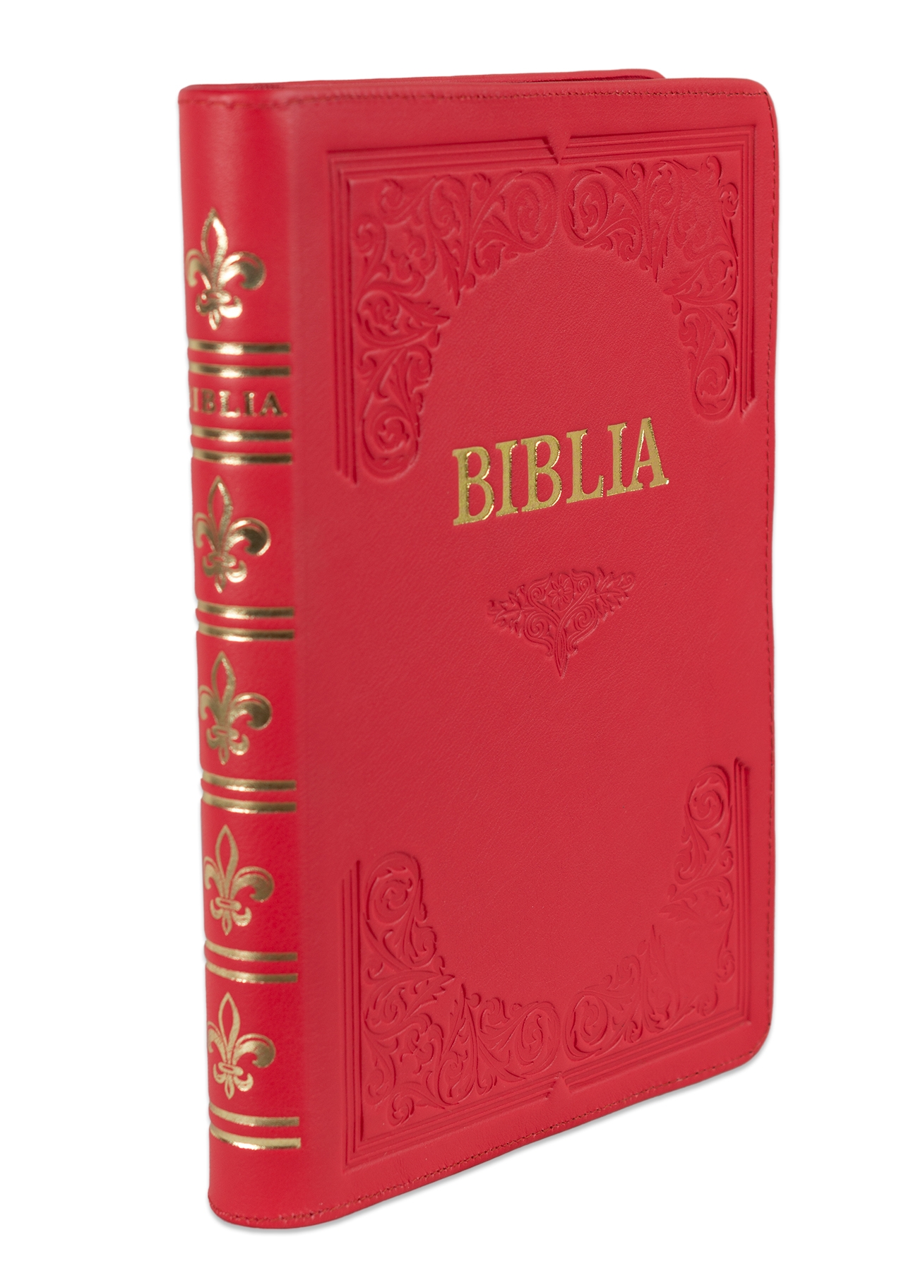 Biblie mare, piele, handmade, roz închis, index, margini aurii,  cuv. Isus cu rosu [SI 076 HM]