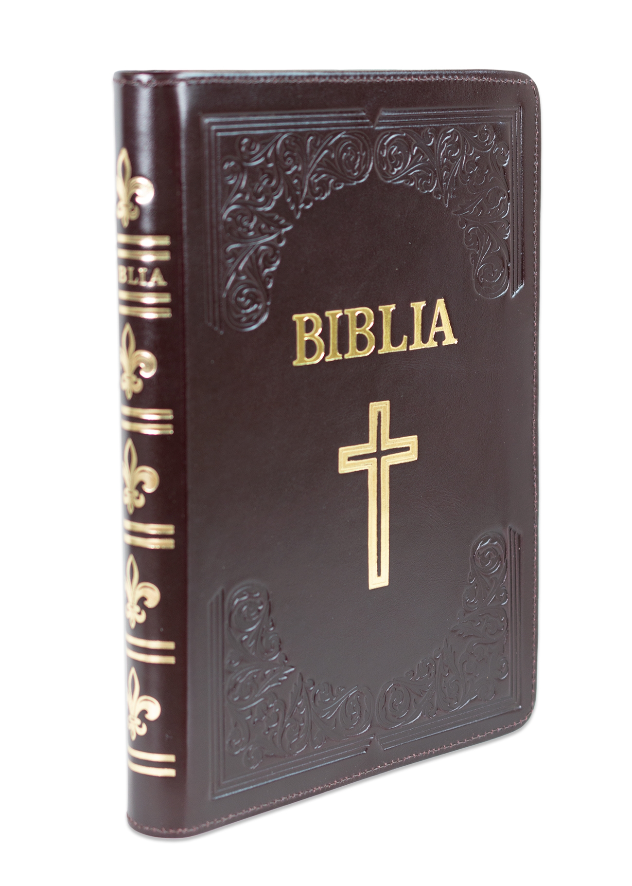 Biblie mare, piele, handmade, bordo închis, index, margini aurii,  cuv. Isus cu rosu [SI 076 HM]