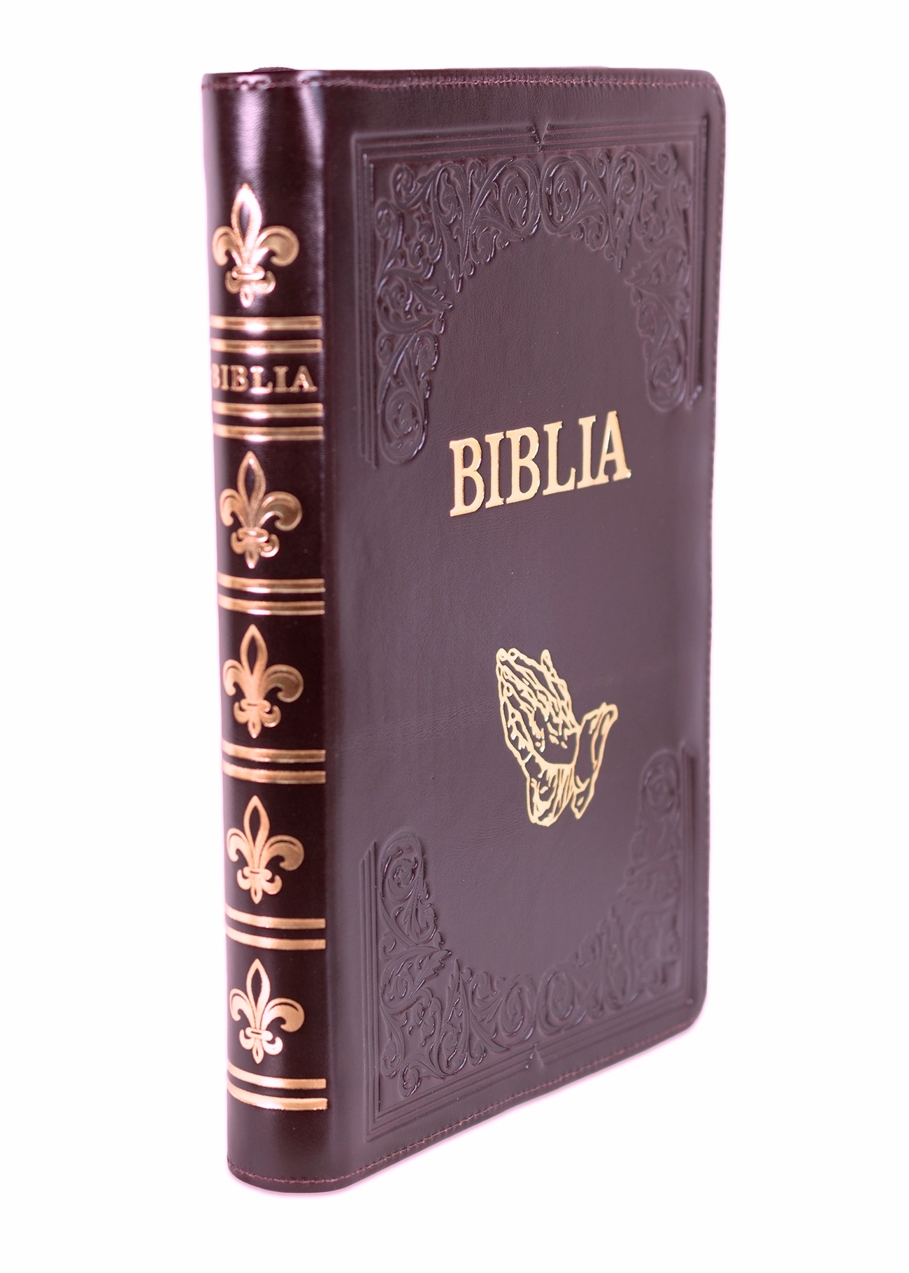 Biblie mare, piele, handmade, vișinie, index, margini aurii,  cuv. Isus cu rosu [SI 076 HM]