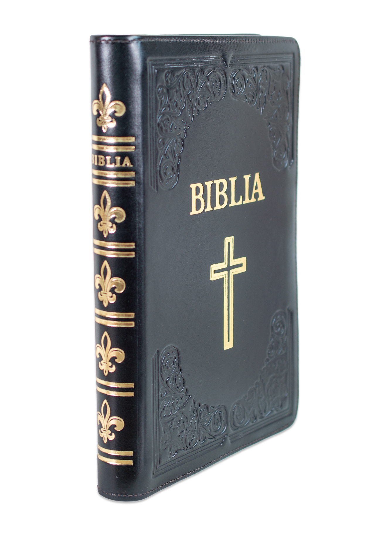 Biblie mare, piele, handmade, neagră, index, margini aurii,  cuv. Isus cu rosu [SI 076 HM]