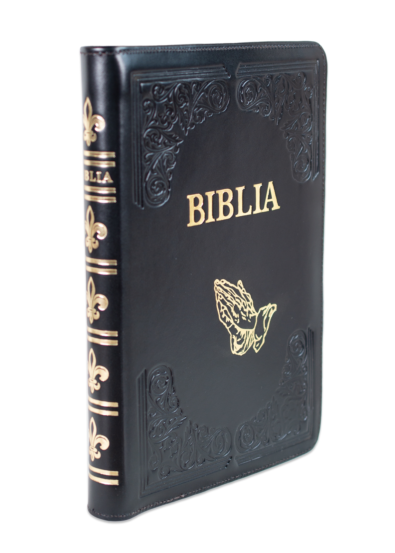 Biblie mare, piele, handmade, neagră, index, margini aurii,  cuv. Isus cu rosu [SI 076 HM]