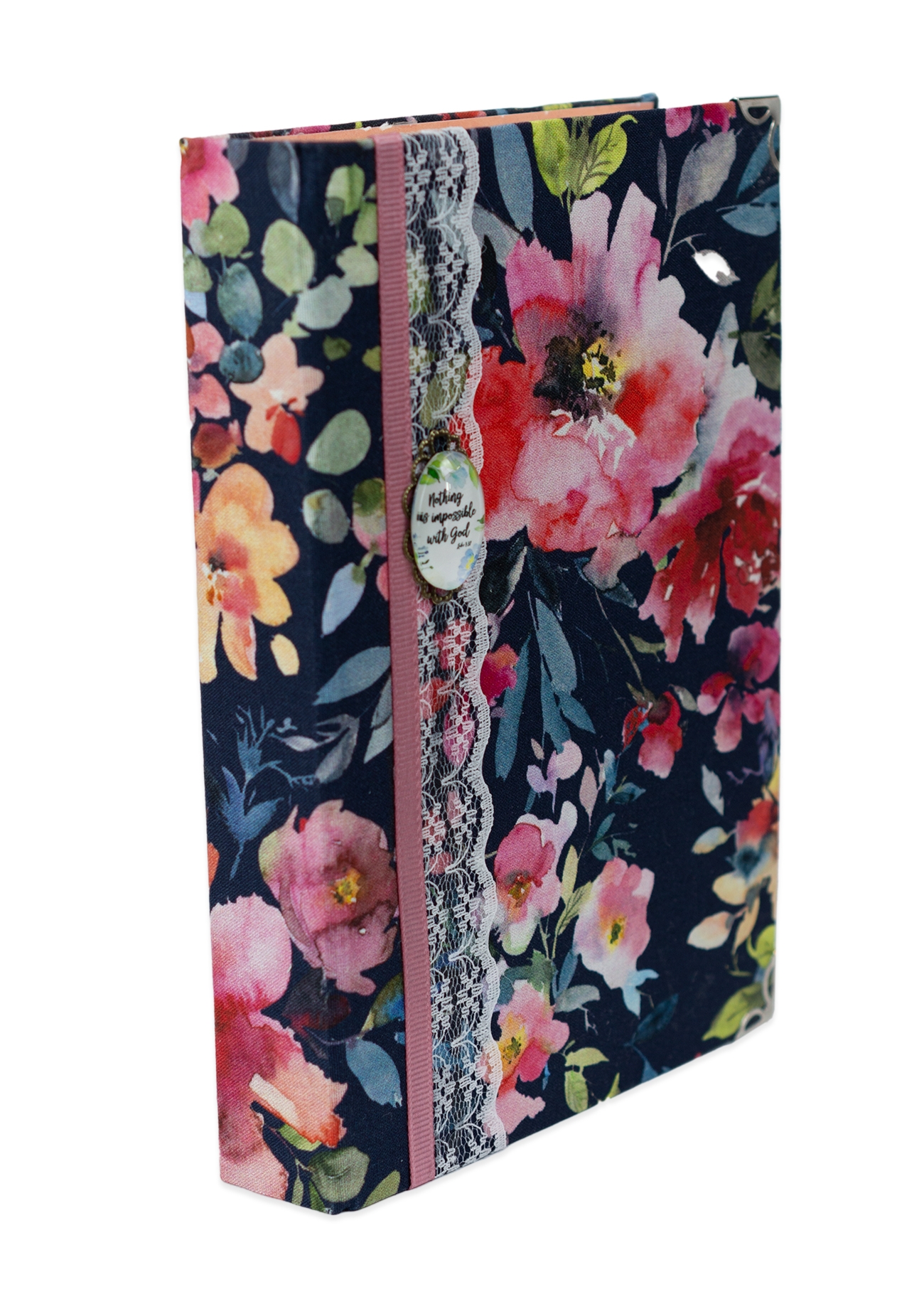 Biblia handmade, model 96, marime medie, coperta tare textila, margini aurii, index, cuv. lui Isus cu rosu [SI 057 HM]