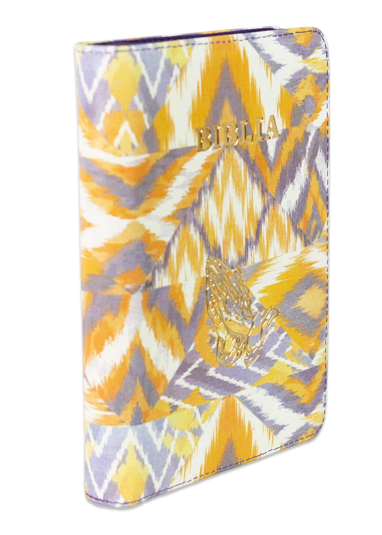 Biblie din piele, marime medie, culoare multicolor, simbol maini in rugaciune, fermoar, index, margini aurii, cuv. lui Isus cu rosu [SB 057 PFI]