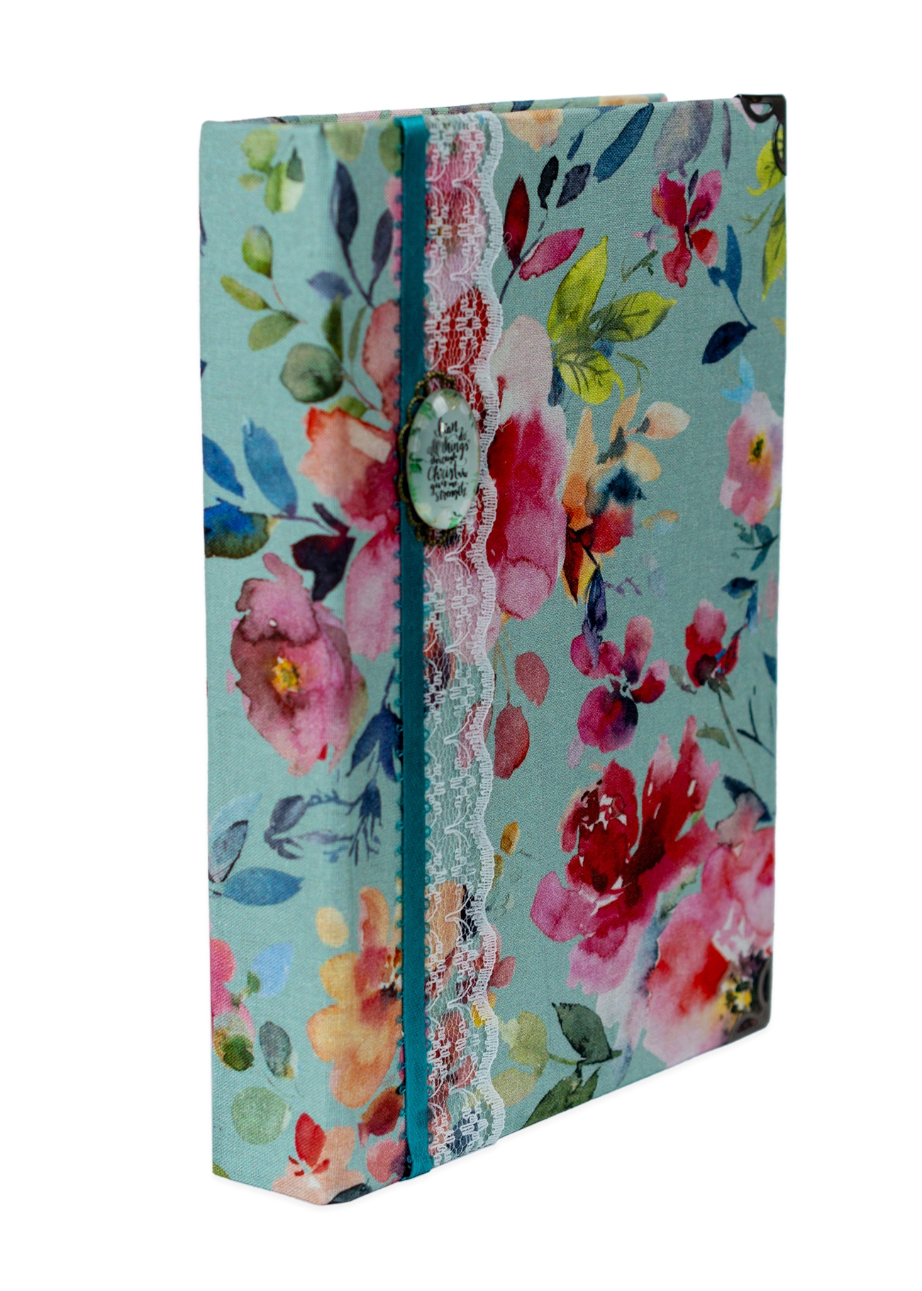 Biblia handmade, model 94, marime medie, coperta tare textila, margini aurii, index, cuv. lui Isus cu rosu [SI 057 HM]