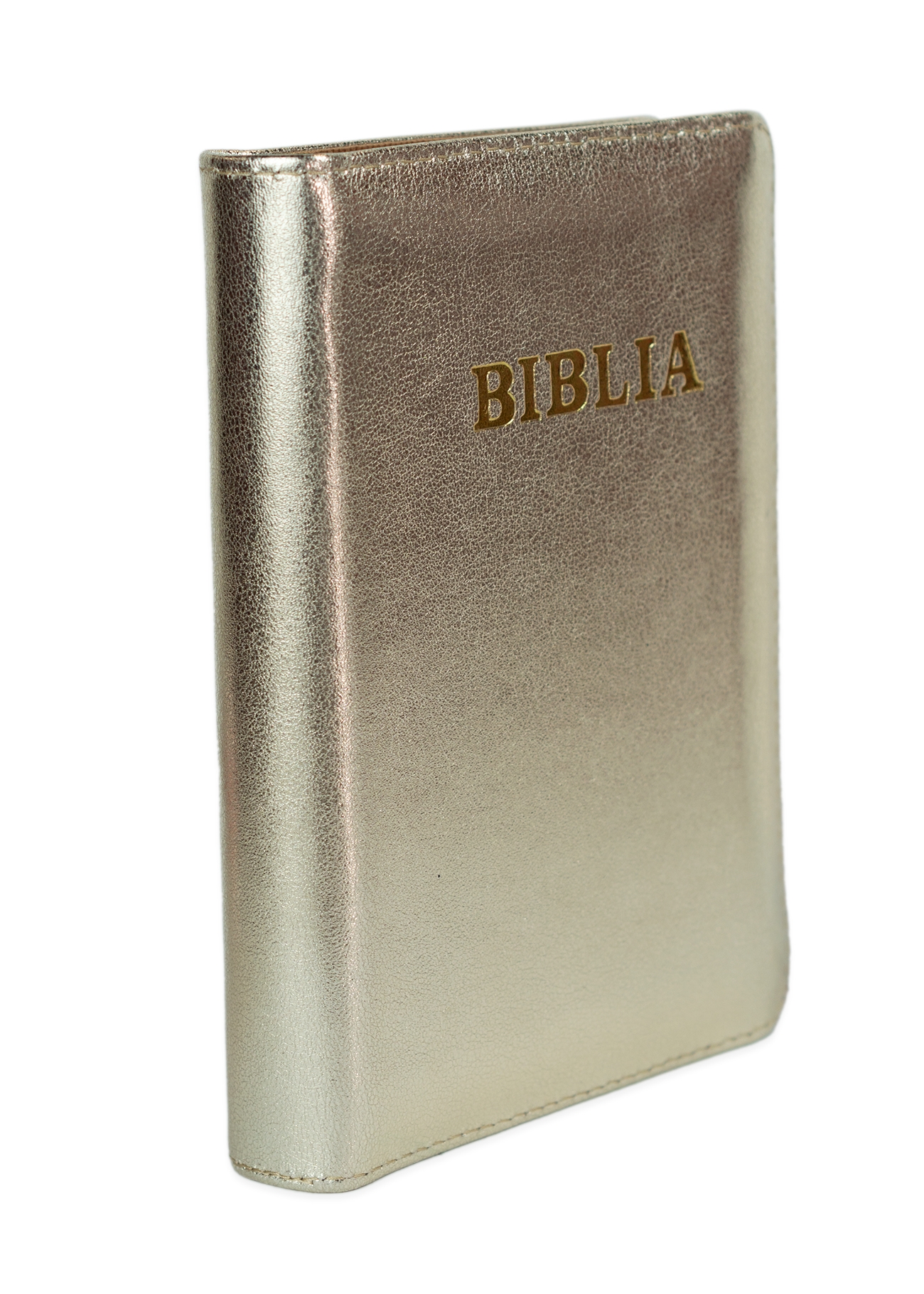 Biblia format mic, din piele, culoare, auriu deschis sidefat,  index,  fermoar, margini argintii, cuv. lui Isus in rosu [047 PFI]
