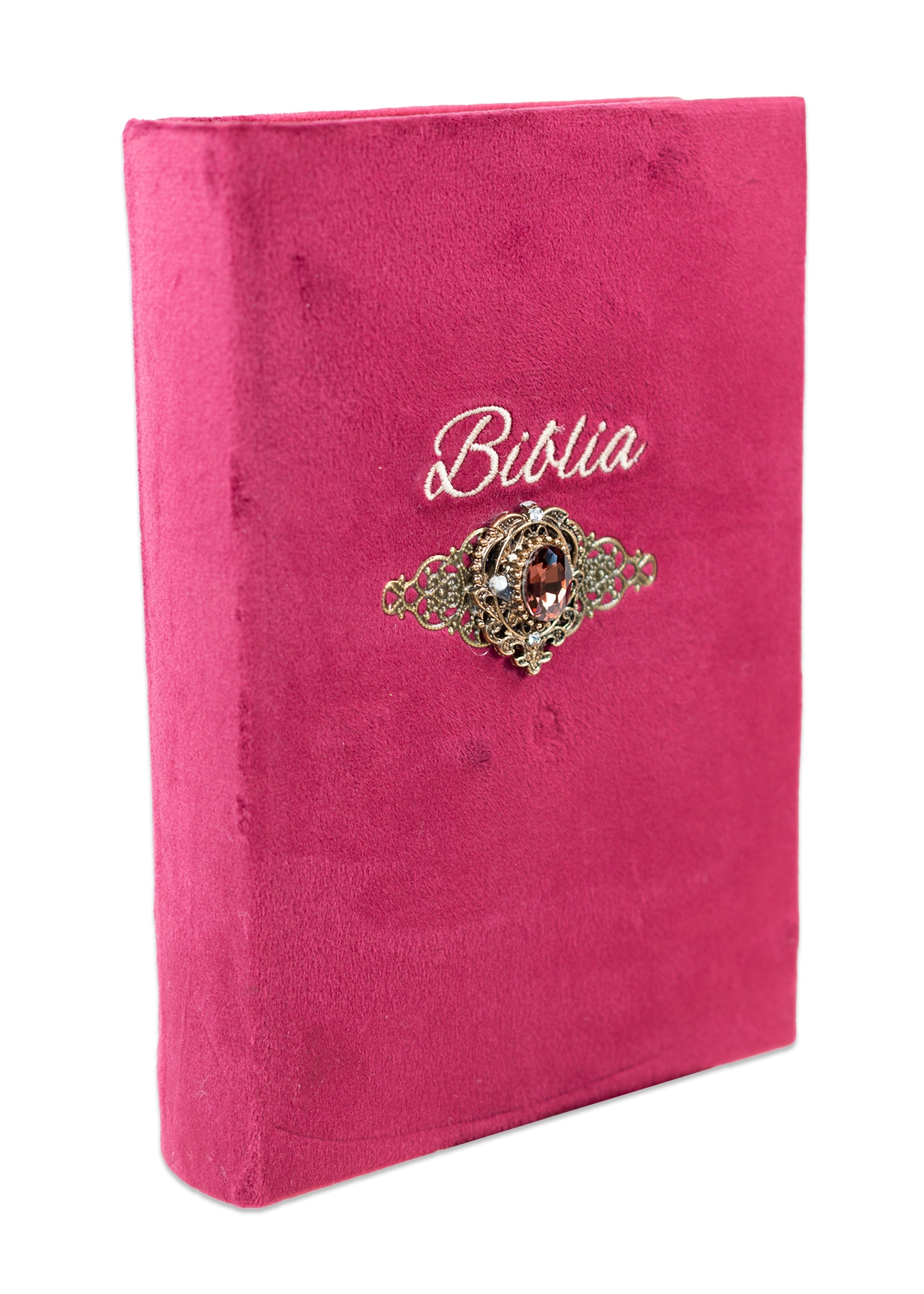 Biblia handmade, model 59, marime medie, coperta tare textila, margini aurii, index, cuv. lui Isus cu rosu [SI 057 HM]