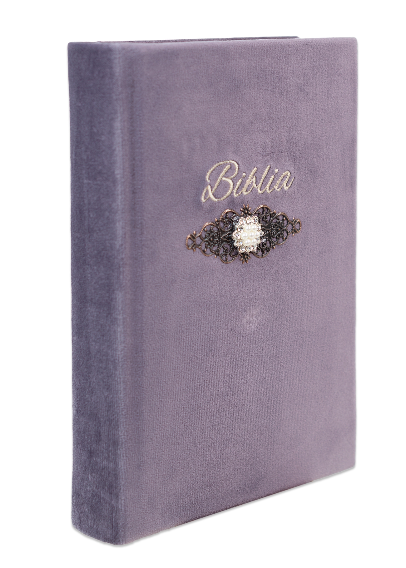 Biblia handmade, model 54, marime medie, coperta tare textila, margini aurii, index, cuv. lui Isus cu rosu [SI 057 HM]