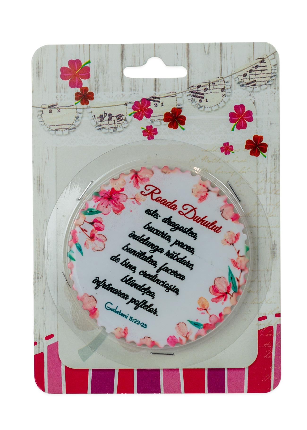 Magnet ceramic cu mesaj creștin - "Roada Duhului este: dragostea, bucuria..." (Galateni 5:22-23)