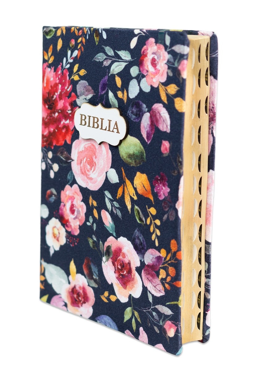 Biblia handmade, marime mare, coperta textila, margini aurii, index, cuv. lui Isus cu rosu, model 1 [SI 073 HM]