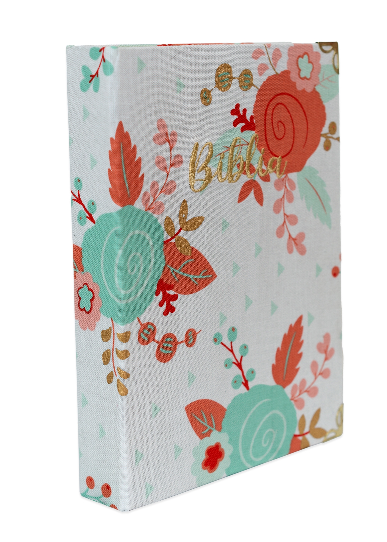 Biblia handmade, model 100, marime medie, coperta tare textila, margini aurii, index, cuv. lui Isus cu rosu [SI 057 HM]