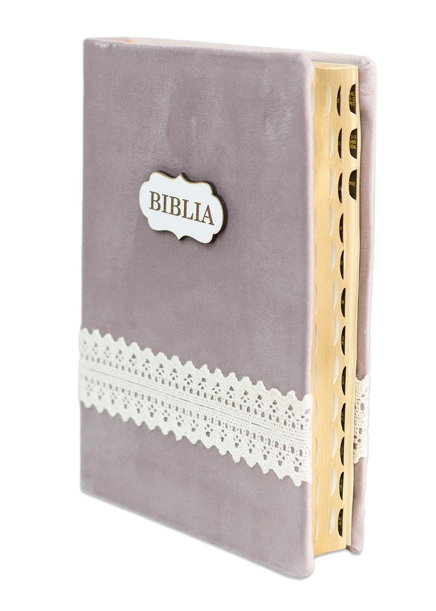 Biblia handmade, marime mare, coperta textila, margini aurii, index, cuv. lui Isus cu rosu, model 4 [SI 073 HM]