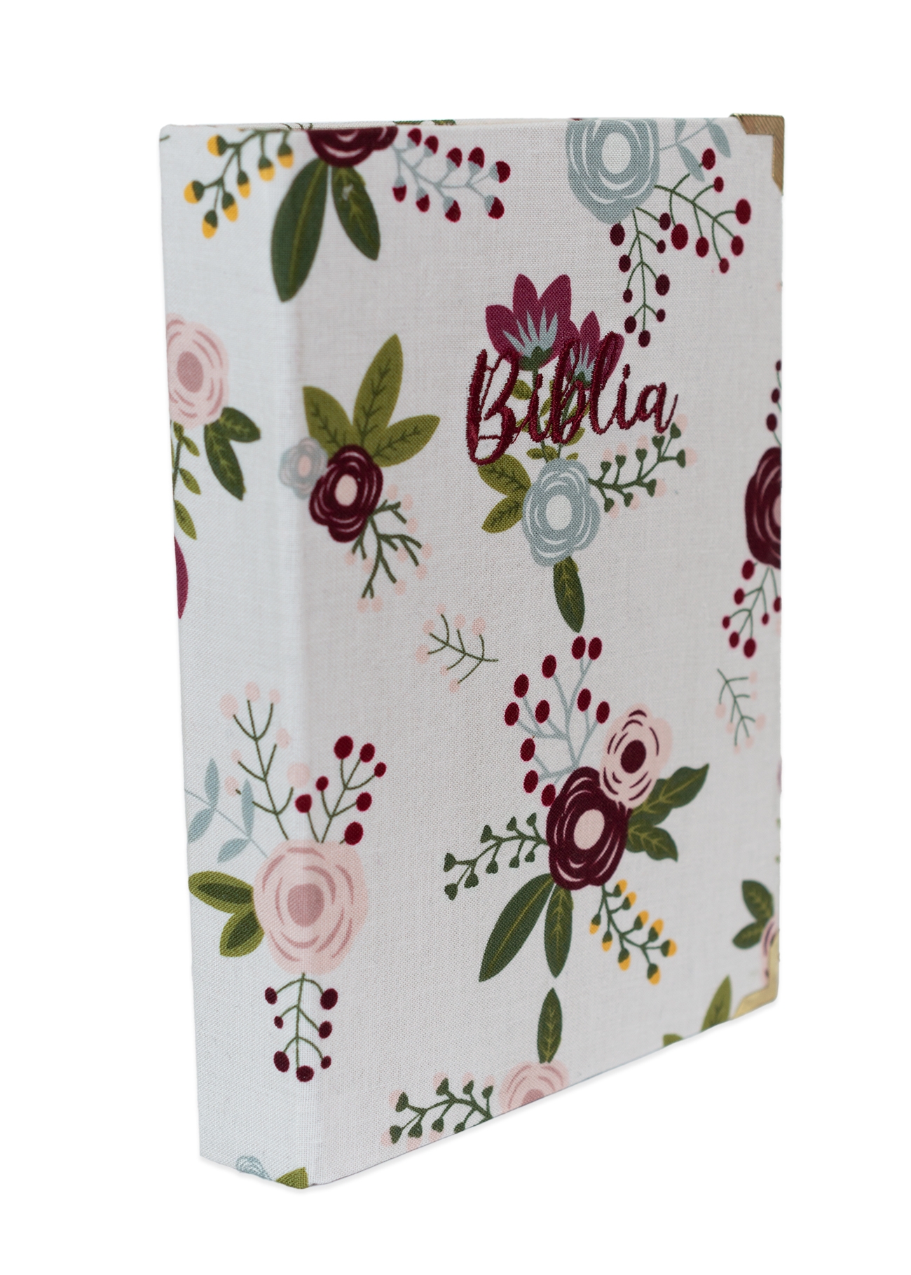 Biblia handmade, model 101, marime medie, coperta tare textila, margini aurii, index, cuv. lui Isus cu rosu [SI 057 HM]