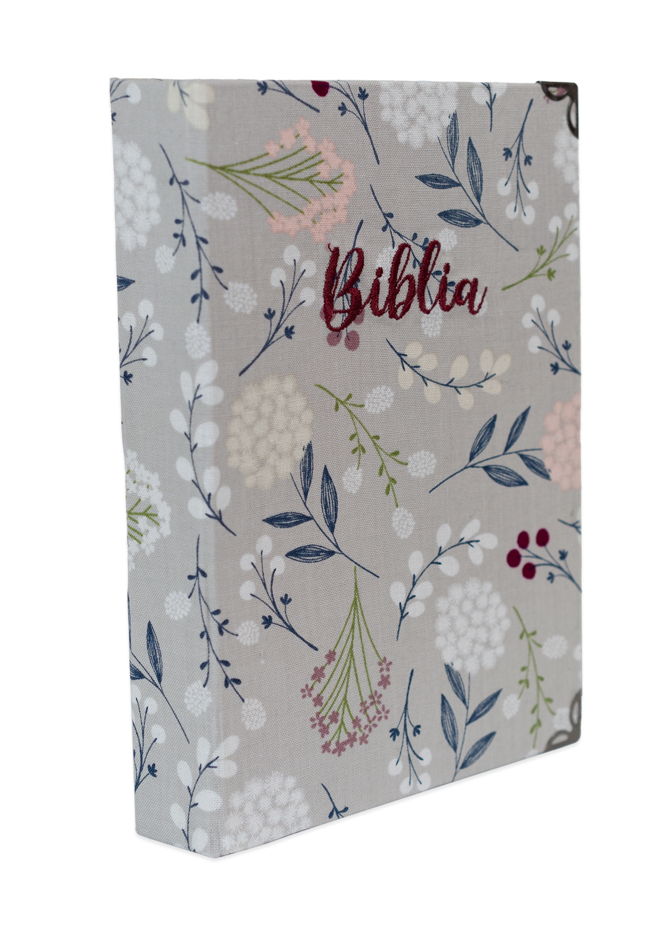 Biblia handmade, model 102, marime medie, coperta tare textila, margini aurii, index, cuv. lui Isus cu rosu [SI 057 HM]