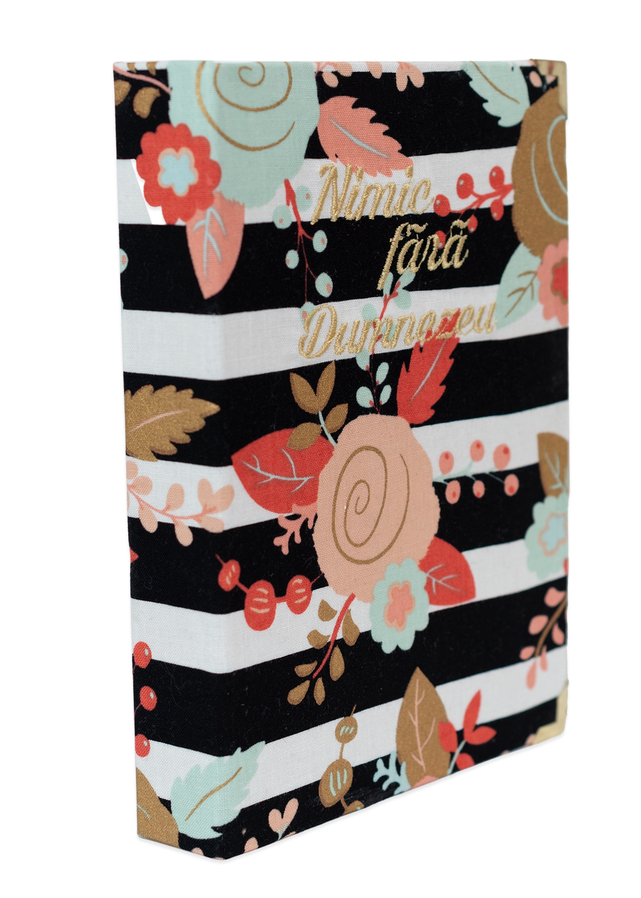 Biblia handmade, model 103, marime medie, coperta tare textila, margini aurii, index, cuv. lui Isus cu rosu [SI 057 HM]