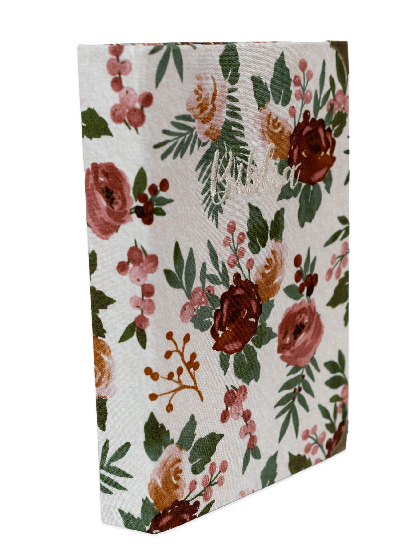 Biblia handmade, model 104, marime medie, coperta tare textila, margini aurii, index, cuv. lui Isus cu rosu [SI 057 HM]