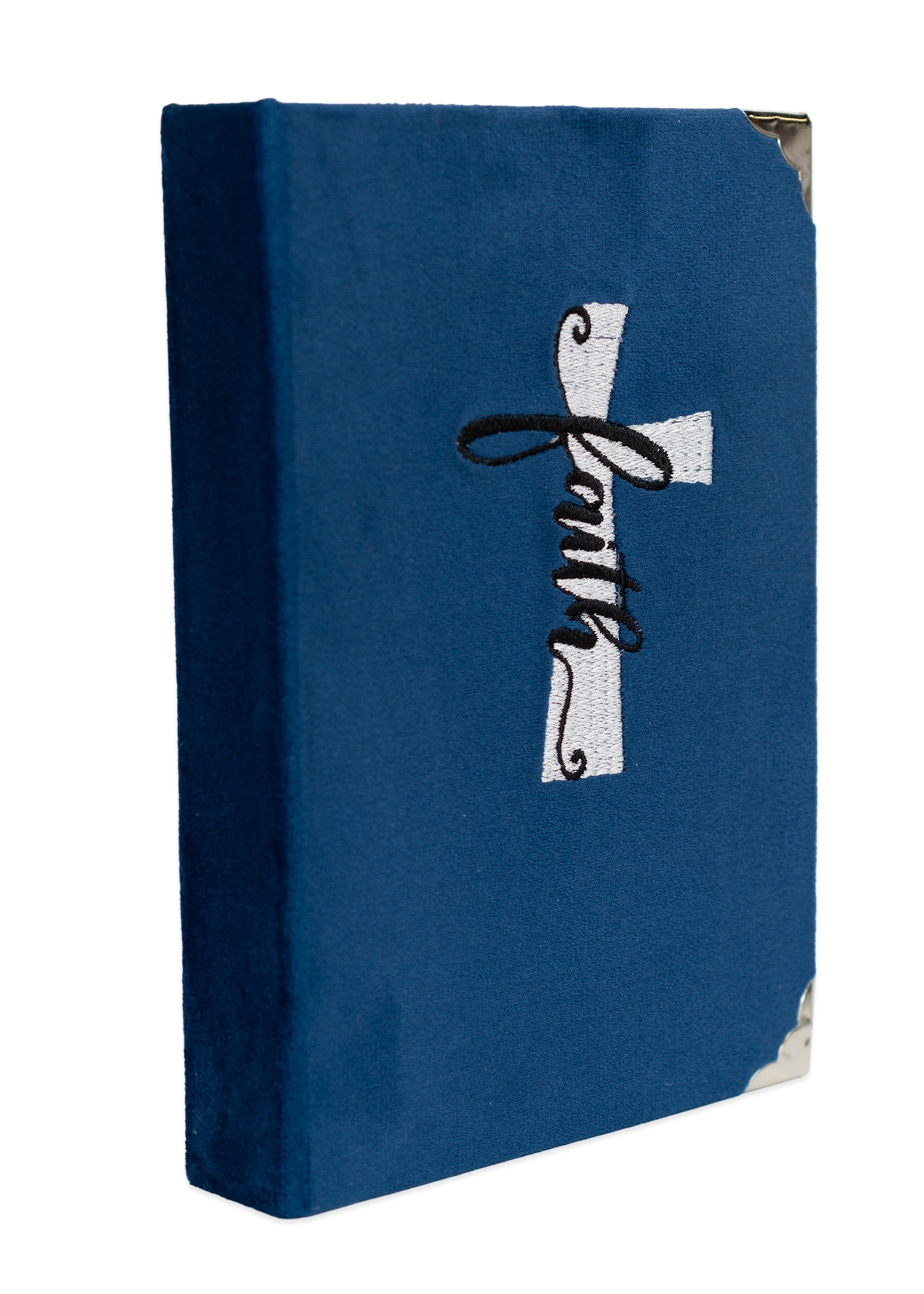 Biblia handmade, model 110, marime medie, coperta tare textila, model broderie, margini aurii, index, cuv. lui Isus cu rosu [SI 057 HM]