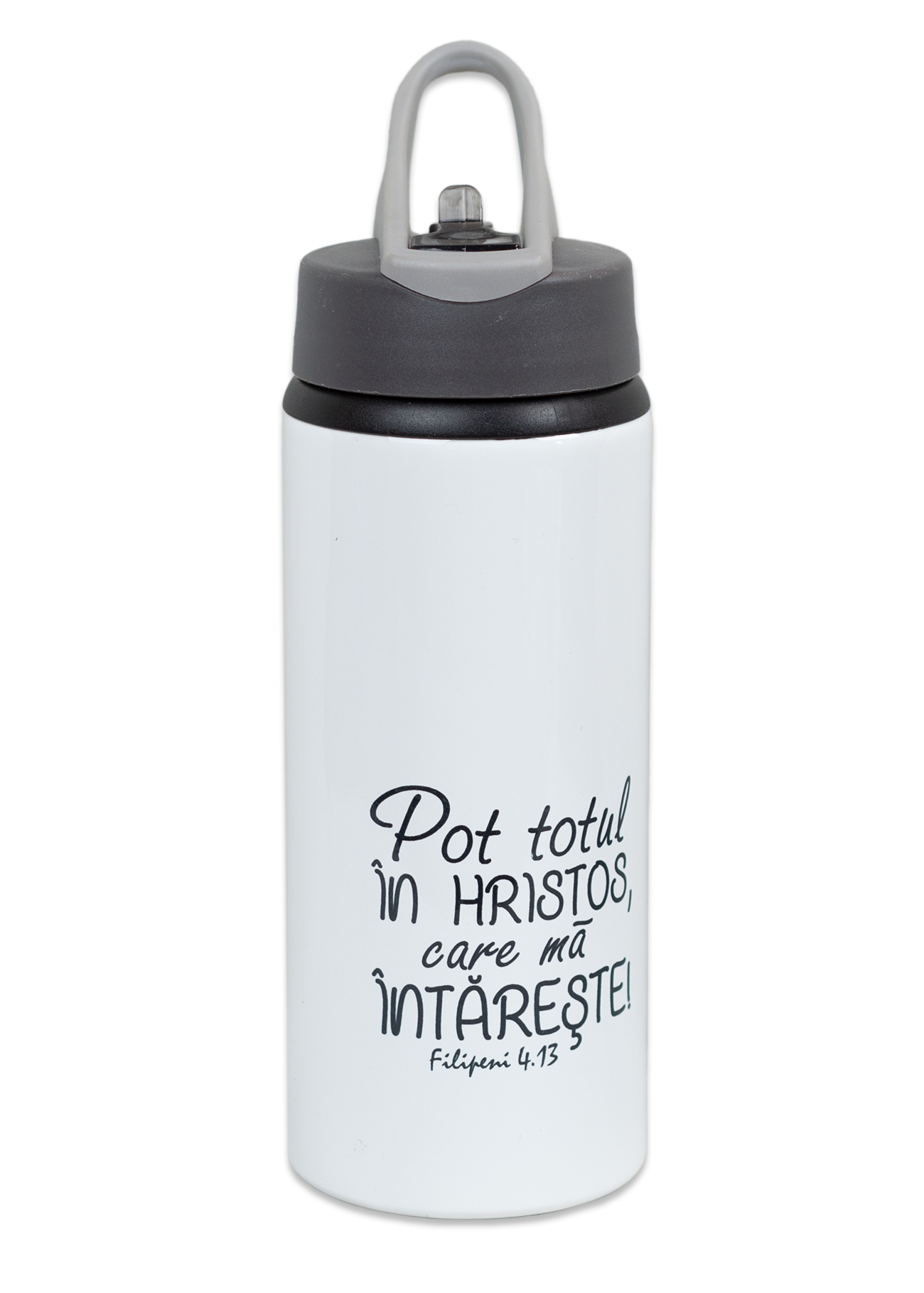 Bidon metalic pentru copii - "Pot totul in Hristos..." (alb) Bidon metalic pentru copii - "Pot totul in Hristos..." (alb)