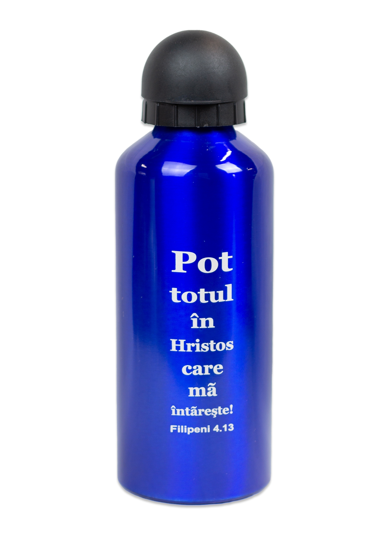Bidon metalic pentru copii - "Pot totul in Hristos..." (albastru) Bidon metalic pentru copii - "Pot totul in Hristos..." (albastru)