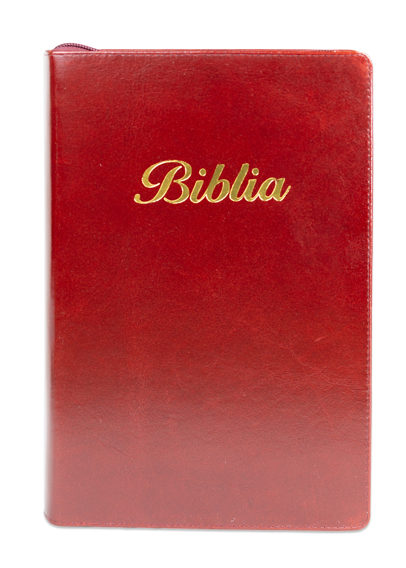 Biblie mare, piele, culoare visiniu, fermoar, index, margini argintii, cuv. Isus cu rosu + inel pentru pix [MAR 073 PFI]