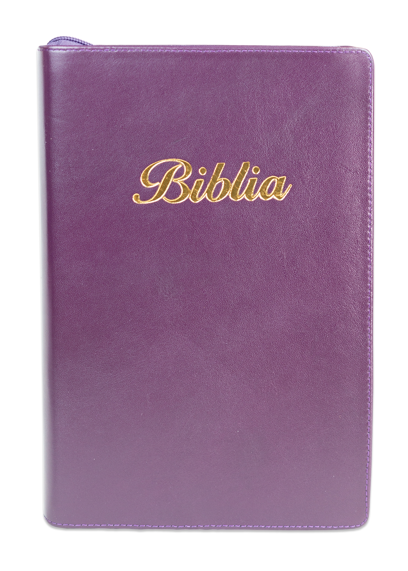 Biblie mare, piele, culoare mov, fermoar, index, margini argintii, cuv. Isus cu rosu + inel pentru pix [MAR 073 PFI]