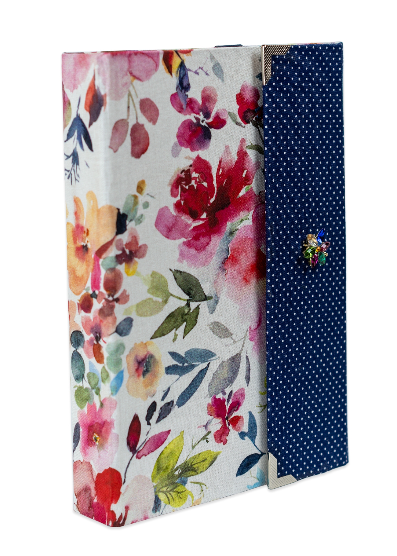 Biblia handmade, model 114, marime medie, inchidere cu clapeta, coperta tare textila, margini aurii, index, cuv. lui Isus cu rosu [SI 057 HM]