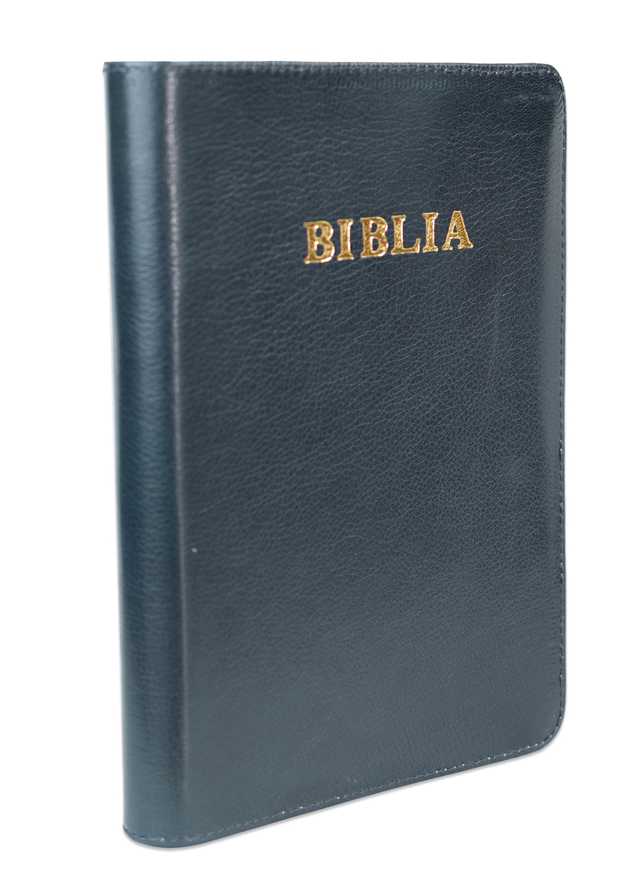 Biblie mare, piele, culoare gri închis texturat, fermoar, index, margini aurii, cuv. Isus cu rosu [SI 073 PFI]