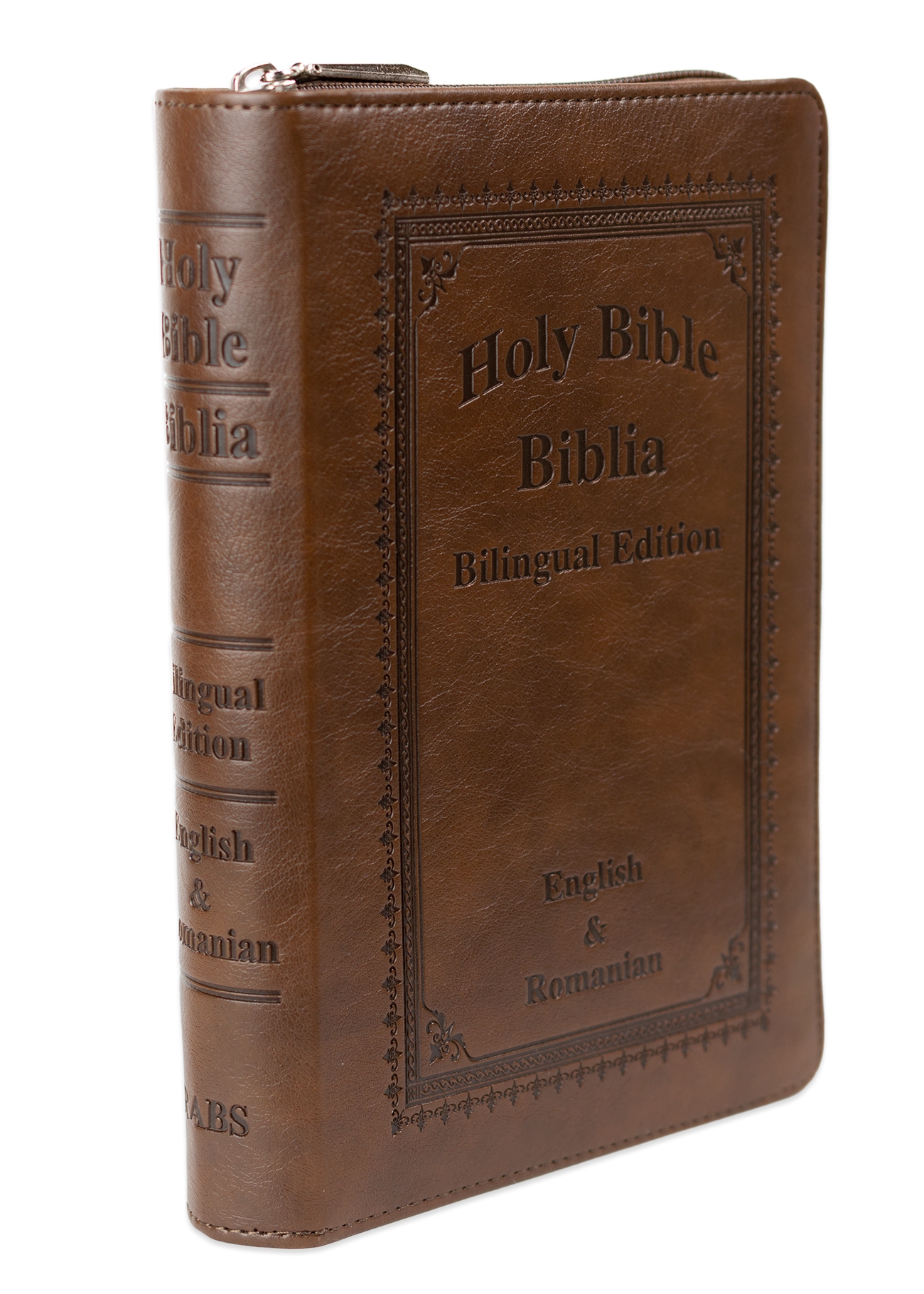 Biblia bilingva engleză-română, marime medie, piele ecologica, maro, fermoar, index, margini aurii, cuv. lui Isus cu rosu Biblia bilingva engleză-română, marime medie, piele ecologica, maro, fermoar, index, margini aurii, cuv. lui Isus cu rosu