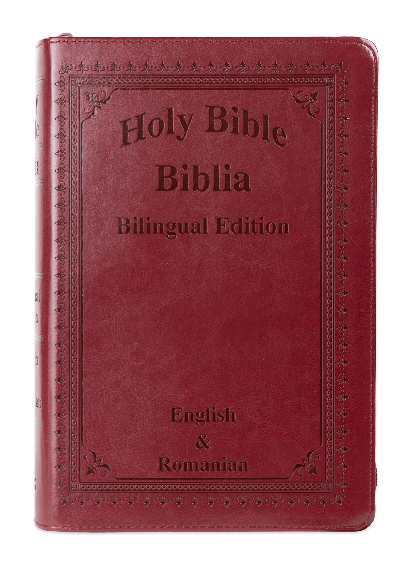Biblia bilingva engleză-română, marime mare, piele ecologica, visinie, fermoar, index, margini aurii, cuv. lui Isus cu rosu Biblia bilingva engleză-română, marime mare, piele ecologica, visinie, fermoar, index, margini aurii, cuv. lui Isus cu rosu