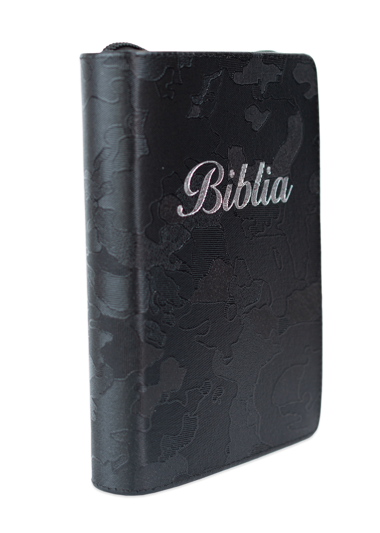 Biblia marime mica, negru texturat, piele, fermoar, margini aurii, index, cuv. lui Isus cu rosu [047 PFI]