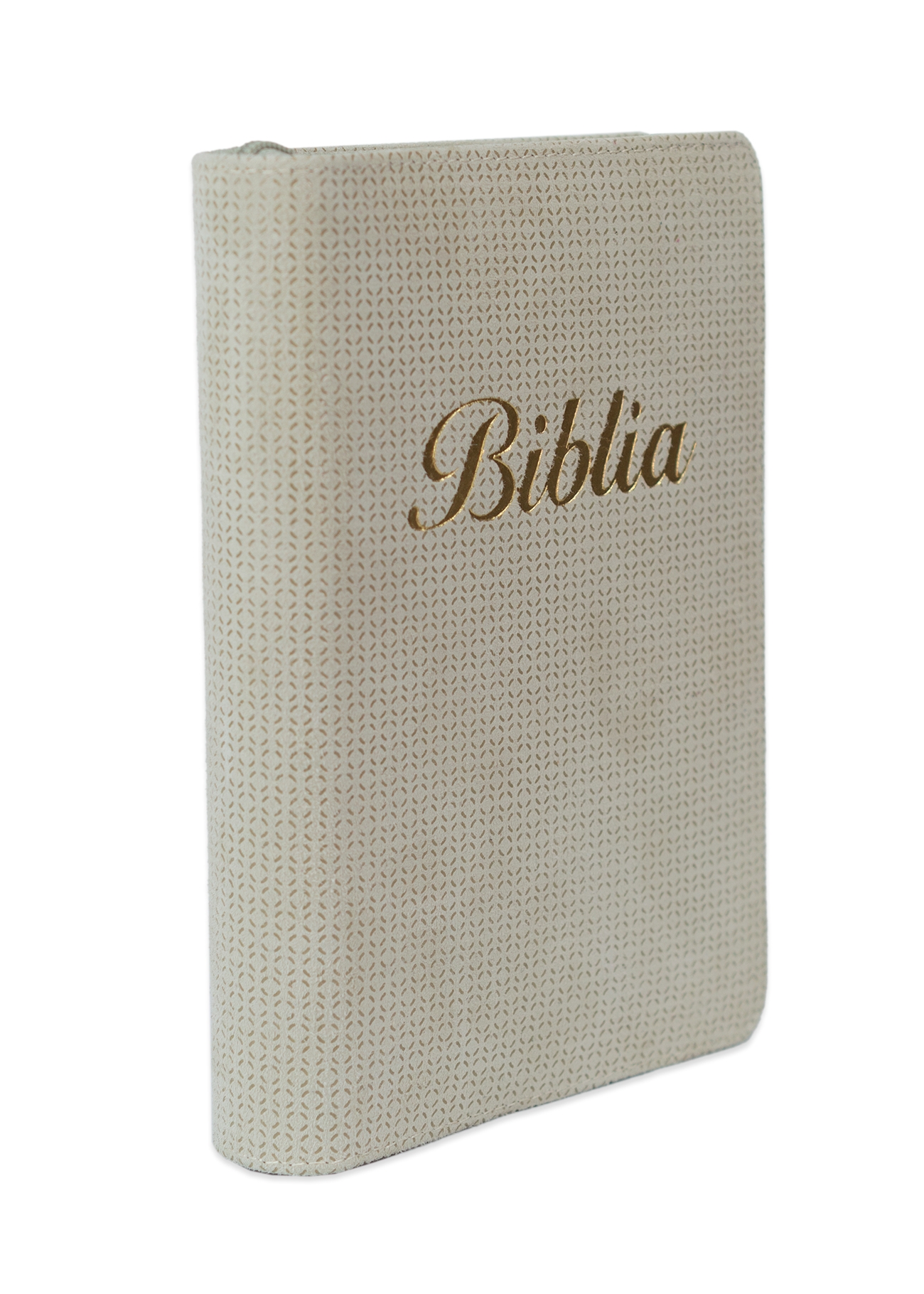 Biblia marime mica, crem texturat, piele, fermoar, margini aurii, index, cuv. lui Isus cu rosu [047 PFI]