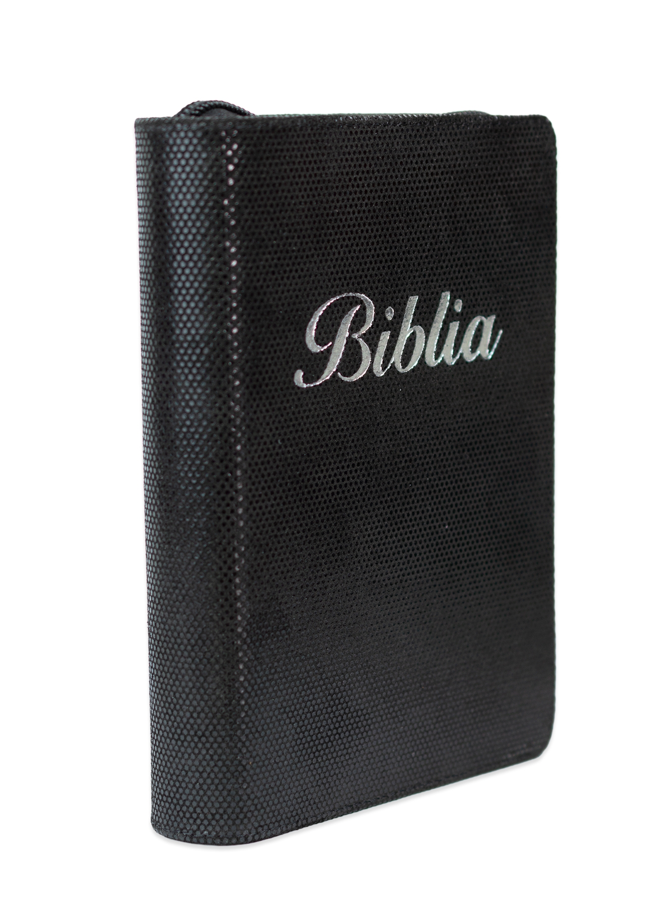 Biblia marime mica, negru texturat, piele, fermoar, margini aurii, index, cuv. lui Isus cu rosu [047 PFI]