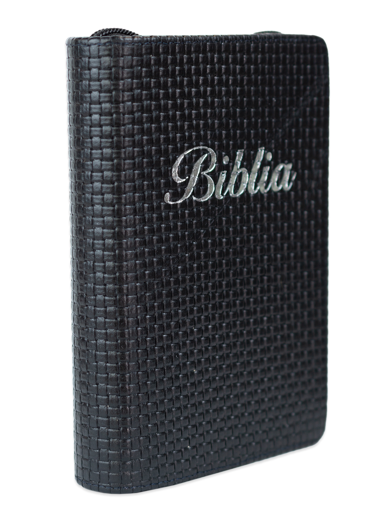 Biblia marime mica, negru texturat, piele, fermoar, margini aurii, index, cuv. lui Isus cu rosu [047 PFI]