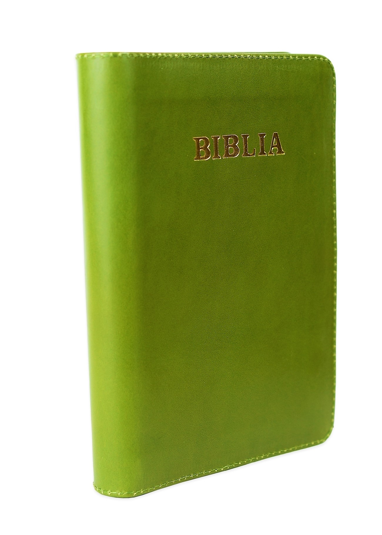 Biblia mica, coperta piele, culoare, verde oliv, index, fermoar, margini aurii, cuv. lui Isus in rosu [047 PFI]