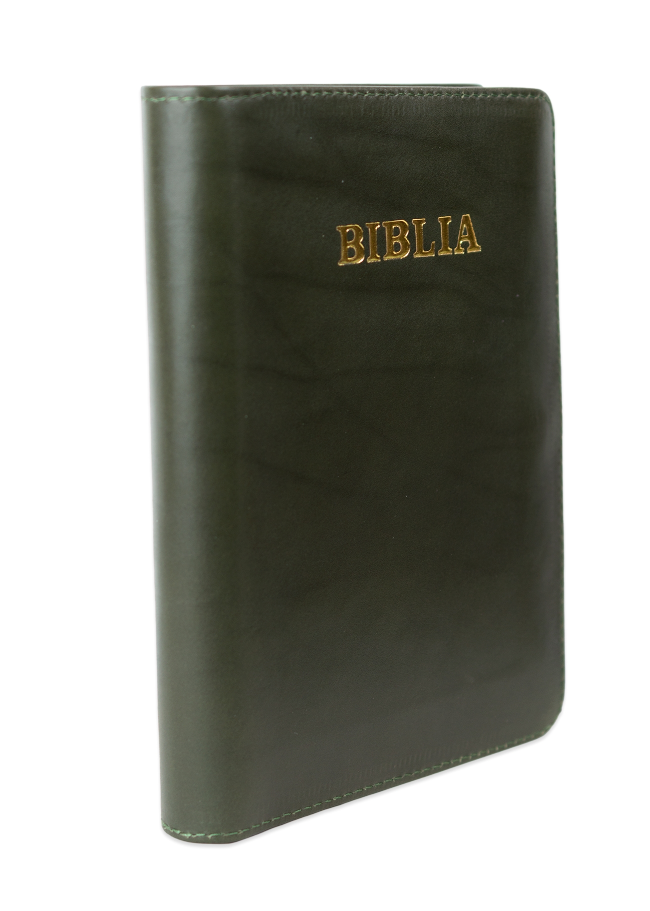 Biblie din piele, marime medie, culoare verde inchis, fermoar, margini albe,cuv. lui Isus cu rosu [053]