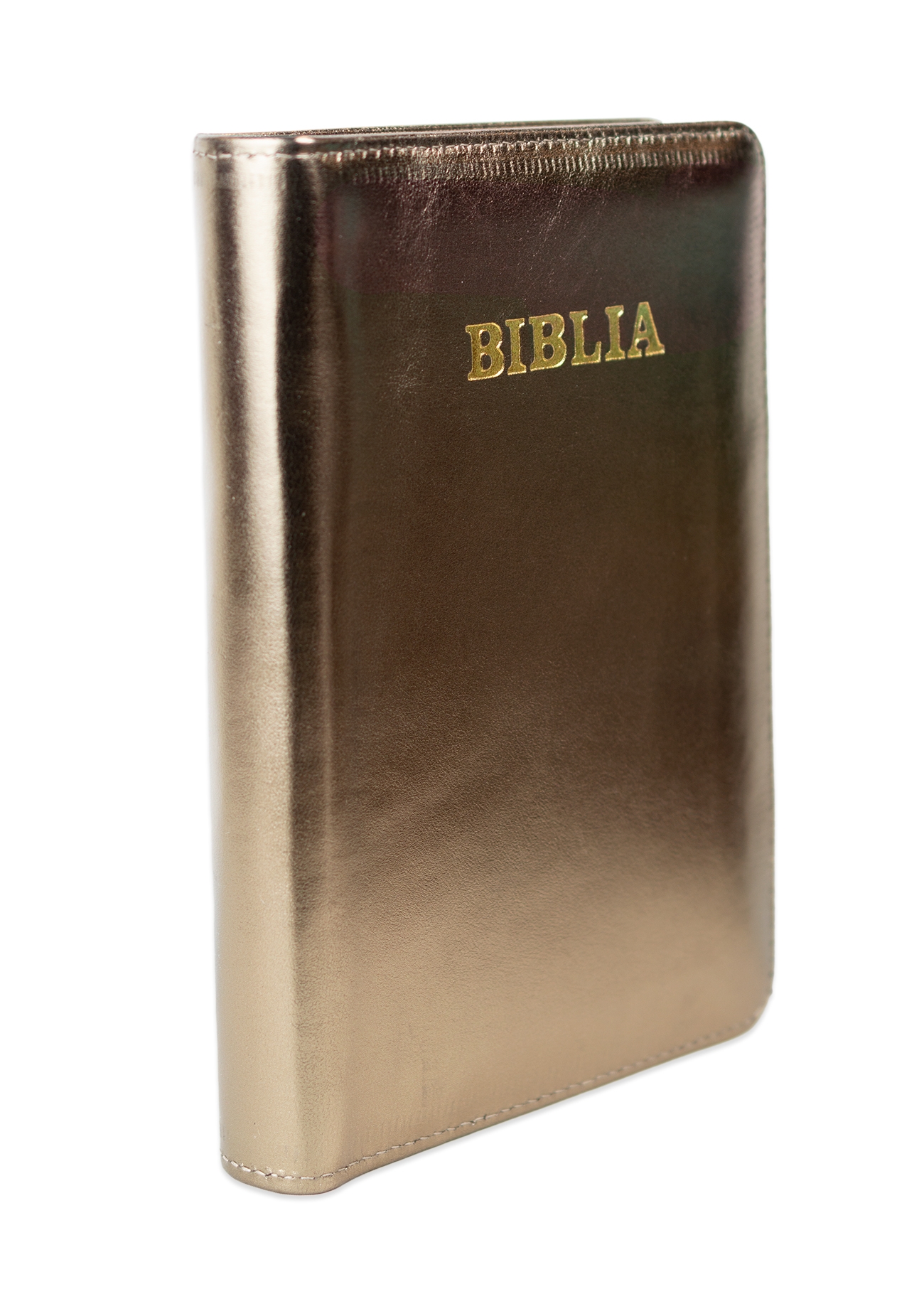 Biblie din piele, marime medie, bronz sidefat, fermoar, margini albe, cuv. lui Isus cu rosu [053]