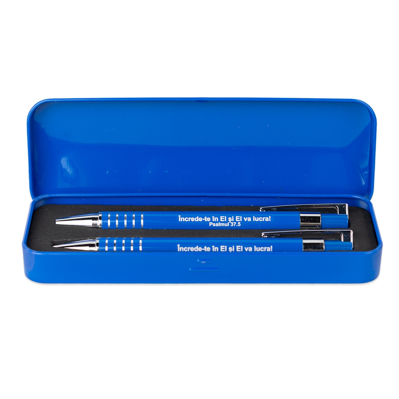 Set pix si creion in cutie metalica albastra - "Increde-te in El si El va lucra!" Set pix si creion in cutie metalica albastra - "Increde-te in El si El va lucra!"