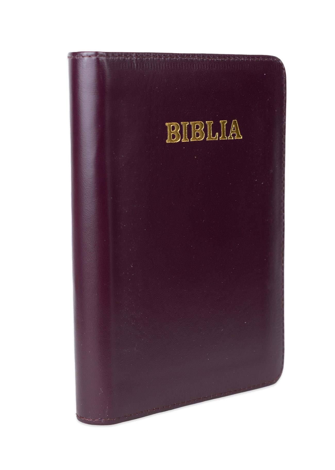 Biblie din piele, marime medie, culoare, mov închis, fermoar, index, margini aurii, cuv. lui Isus cu rosu [SB 057 PFI]