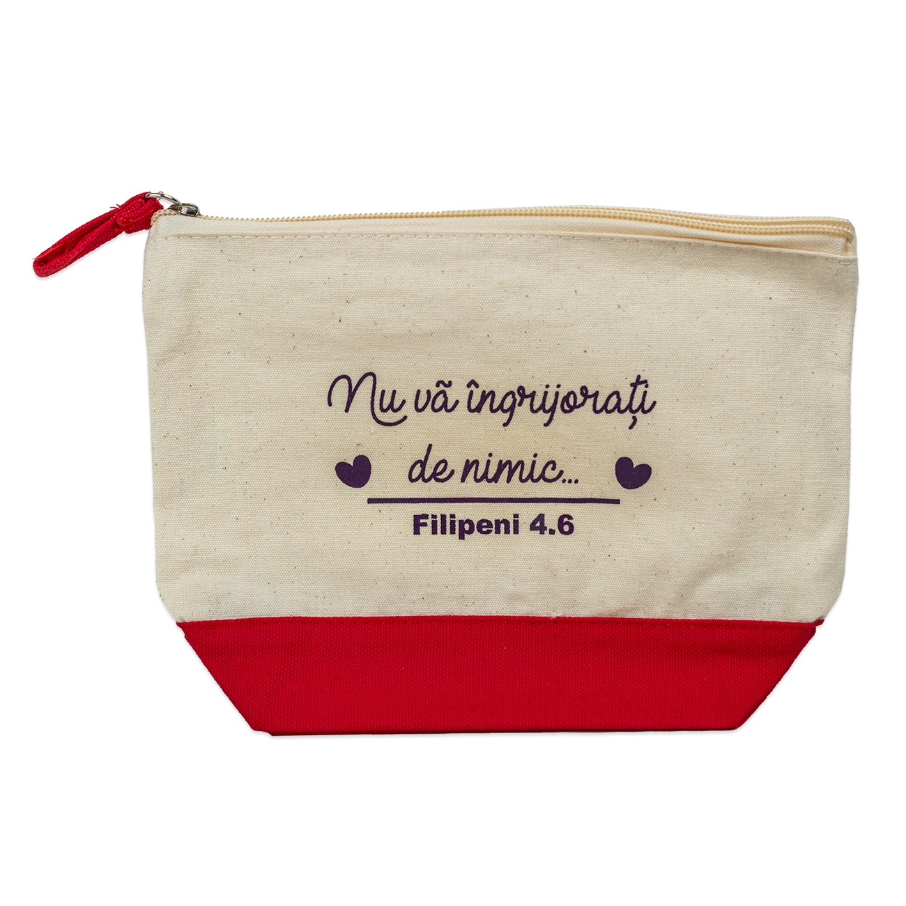 Borsetă din material textil, cu mesaj creștin - Nu vă îngrijorați de nimic Borsetă din material textil, cu mesaj creștin - Nu vă îngrijorați de nimic