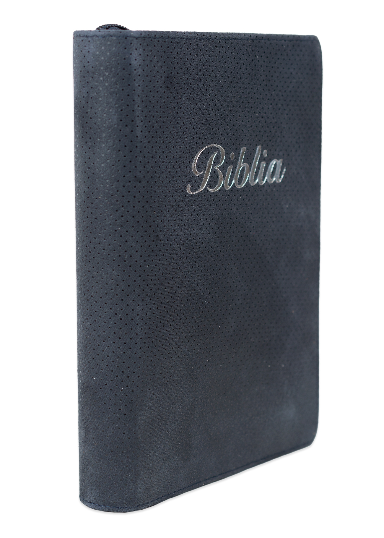 Biblia marime medie, bleumarin texturat, piele, fermoar, margini aurii, index, cuv. lui Isus cu rosu [MAR 057 PFI]