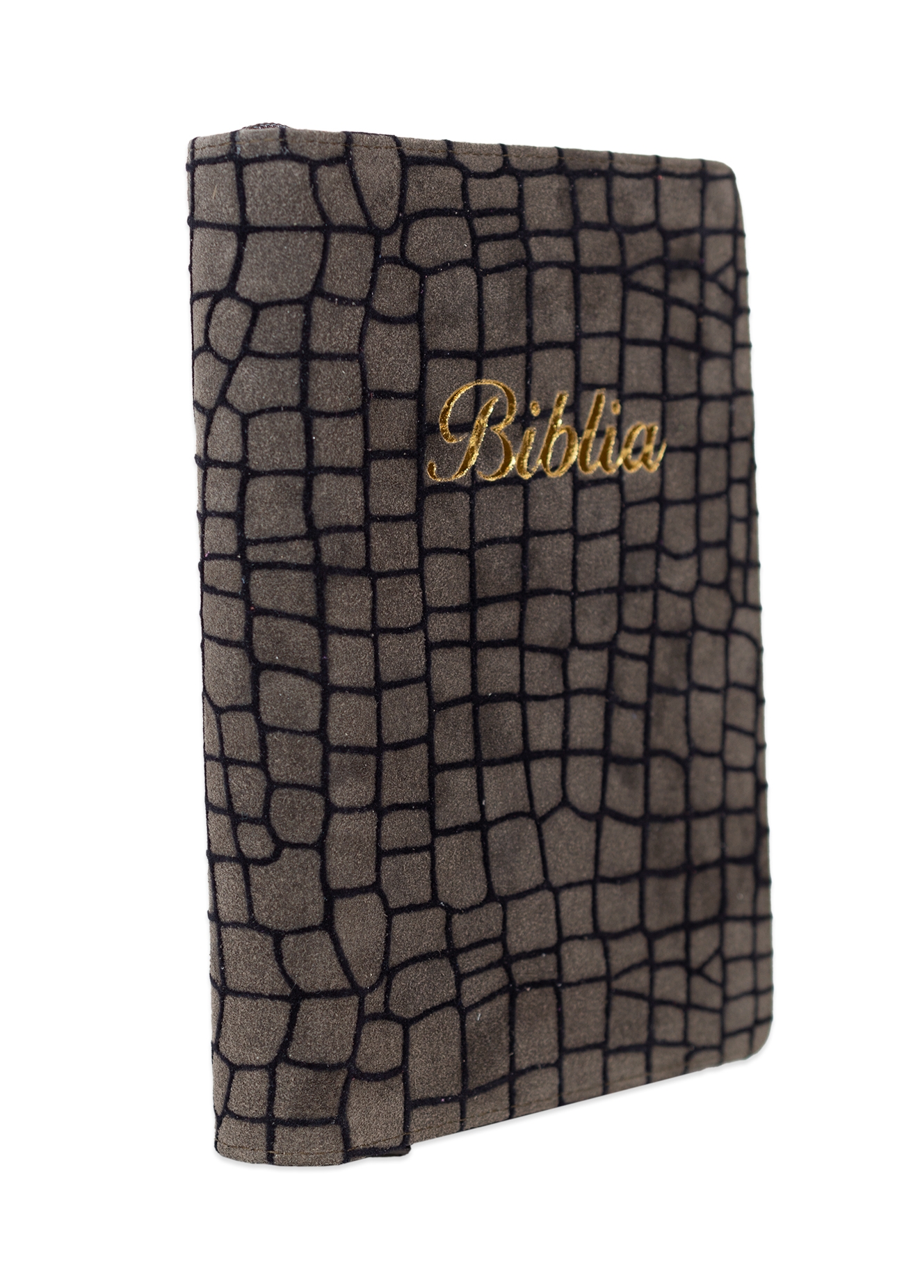 Biblia marime medie, culoare, maro închis texturat, piele, fermoar, margini aurii, index, cuv. lui Isus cu rosu [MAR 057 PFI]