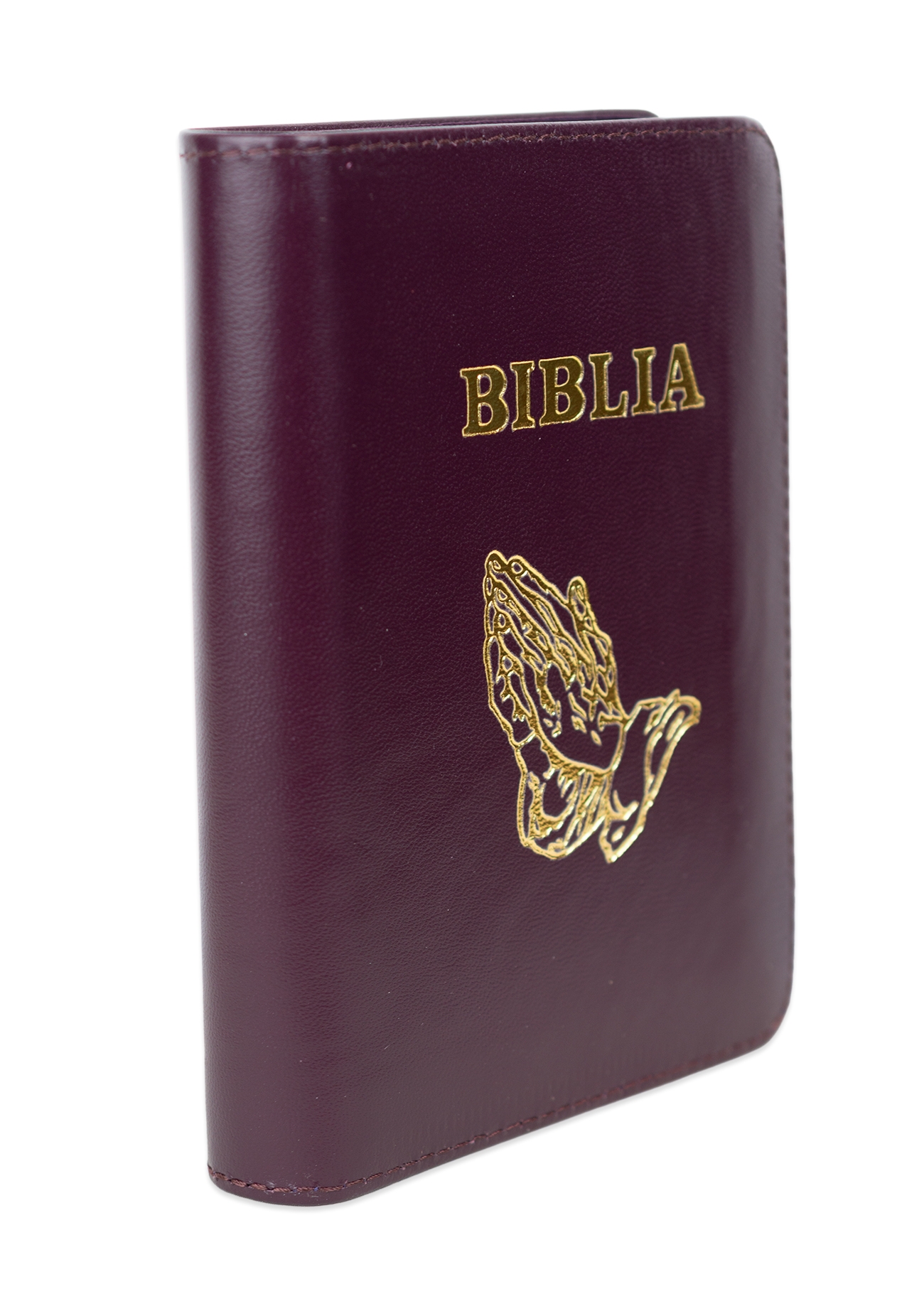 Biblia mica, coperta piele, mov închis, index, fermoar, margini aurii, simbolul maini, cuv. lui Isus in rosu [047 PFI]