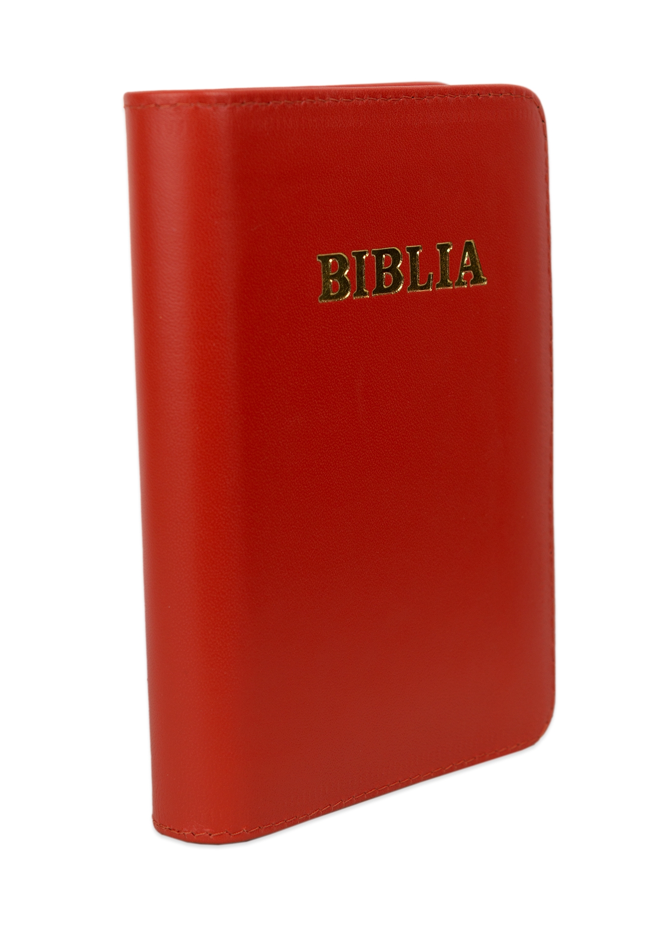 Biblia mica, coperta piele, roșu, index, fermoar, margini aurii, cuv. lui Isus in rosu [047 PFI]