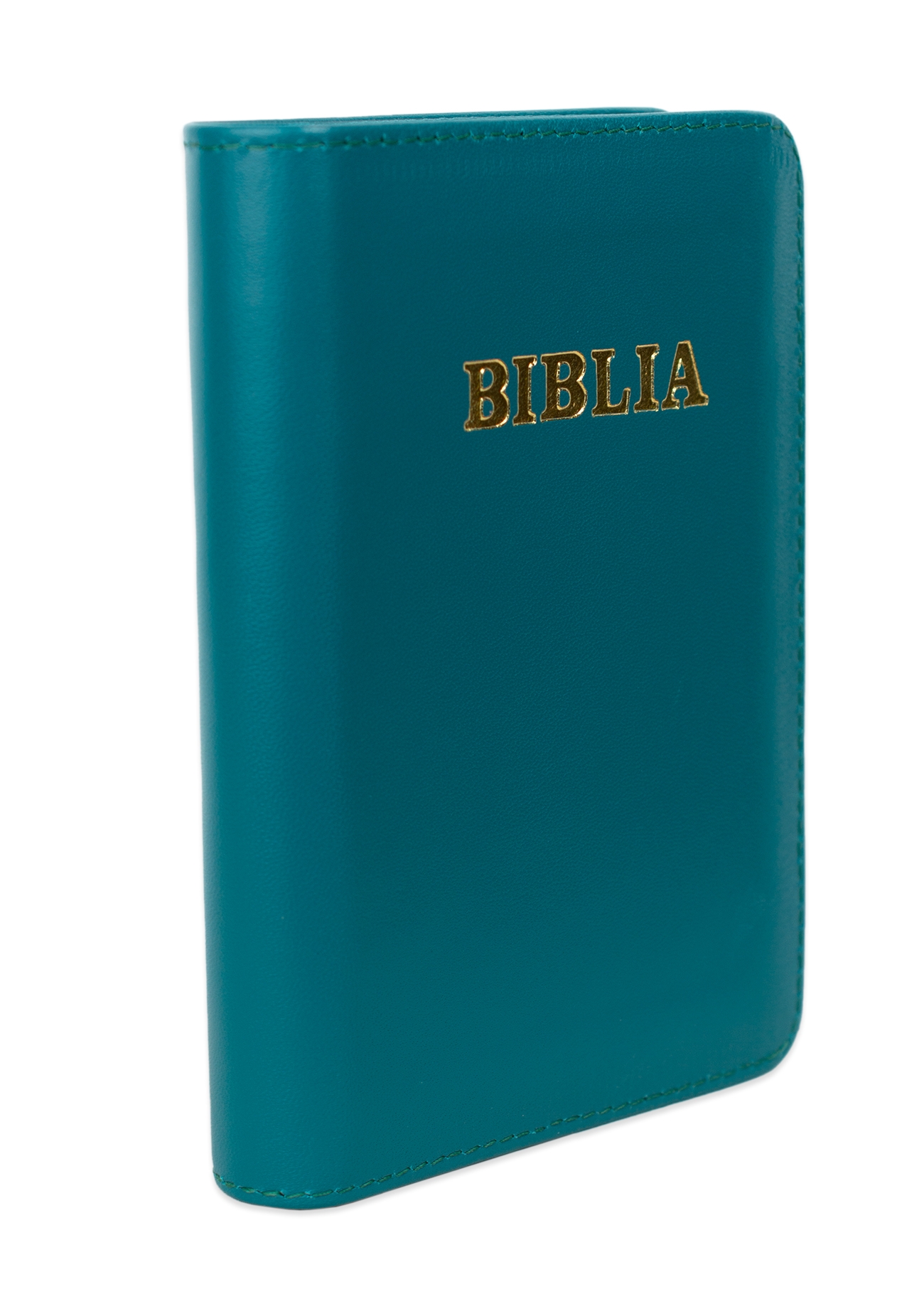 Biblia mica, coperta piele, turcoaz închis, index, fermoar, margini aurii, cuv. lui Isus in rosu [047 PFI]